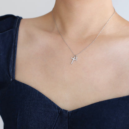 Micro Inlaid Zircon Silver Tone Religious Necklace