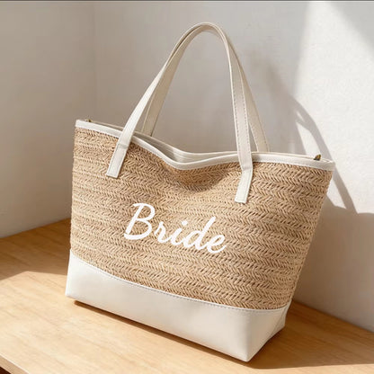 Large Capacity Seaside Beach Bag with Bride Embroidery