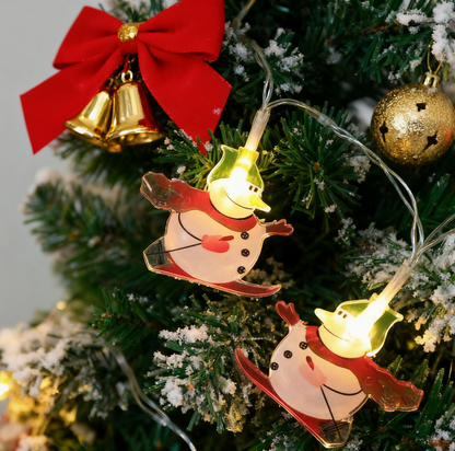 Festive Skiing Snowman Fairy Lights for Holiday Tree Decor