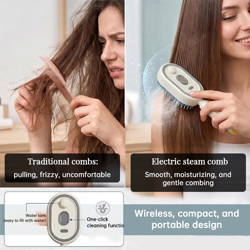 3-in-1 Steaming Hair Brush for Less Breakage & Smooth Shiny Hair