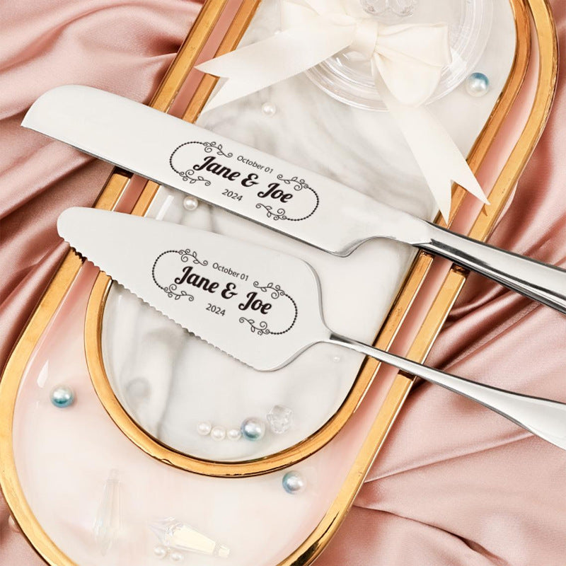 Personalized Custom Stainless Steel Cake Knife & Spatula Set for Weddings & Parties