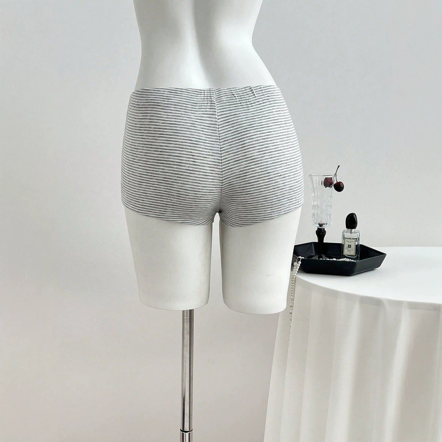 Trendy Low-Waisted Striped Shorts with Big Front Bow