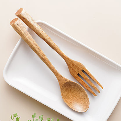 3-Piece Creative Beech Wood Cutlery Set - Natural Wooden Knife, Fork, and Spoon