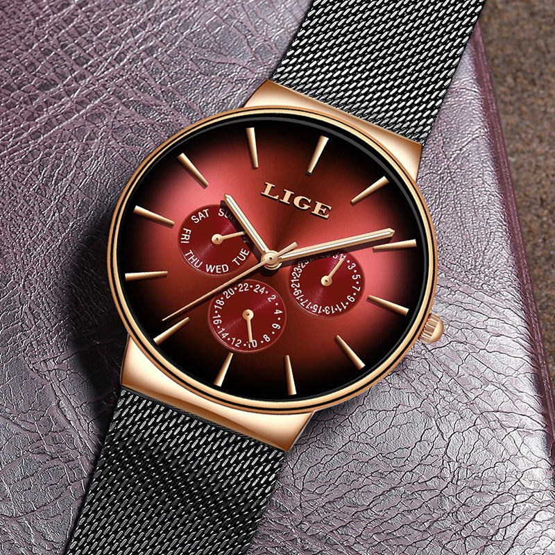 LIGE Men's Luxury Quartz Watch - Slim Mesh Strap Waterproof Business Wristwatch