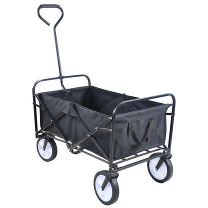 Folding Wagon Garden Shopping Beach Cart – Heavy Duty Black Utility Cart