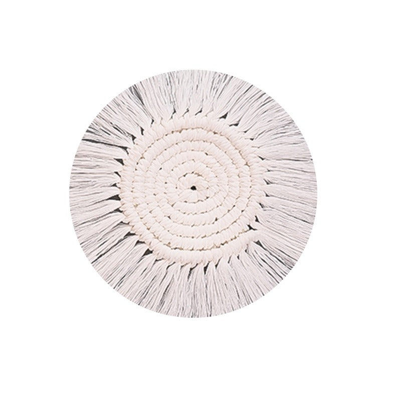 Handmade Nordic Cotton Rope Coaster - Boho Style Tassel Table Mat for Drinks & Home Decor