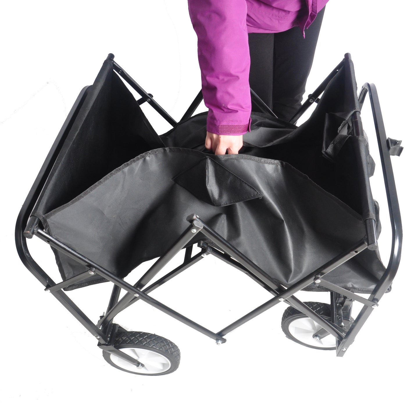 Folding Wagon Garden Shopping Beach Cart – Heavy Duty Black Utility Cart