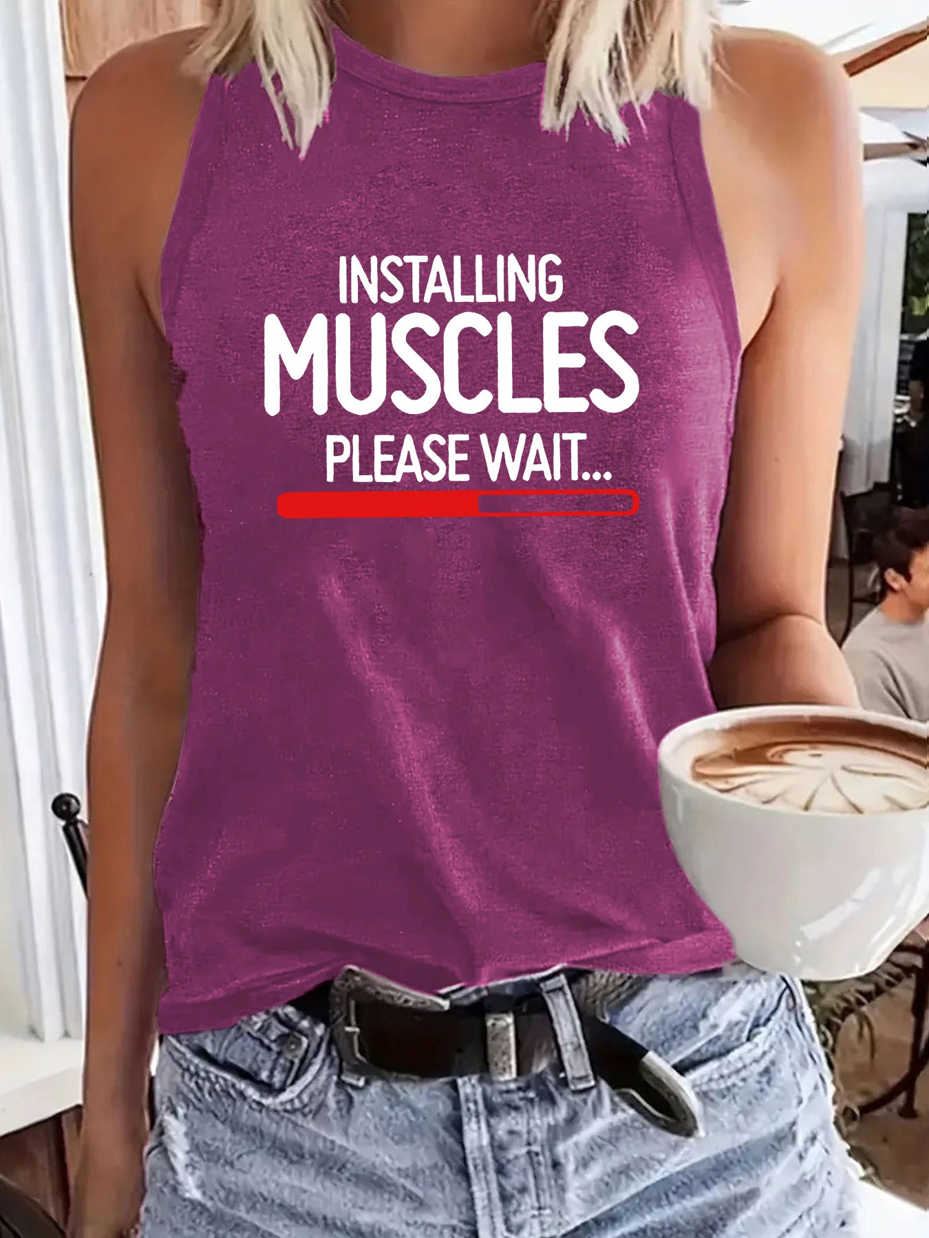 Installing Muscles Please Wait...' Slogan Printed Sleeveless Tank Top | Gym & Workout Shirt