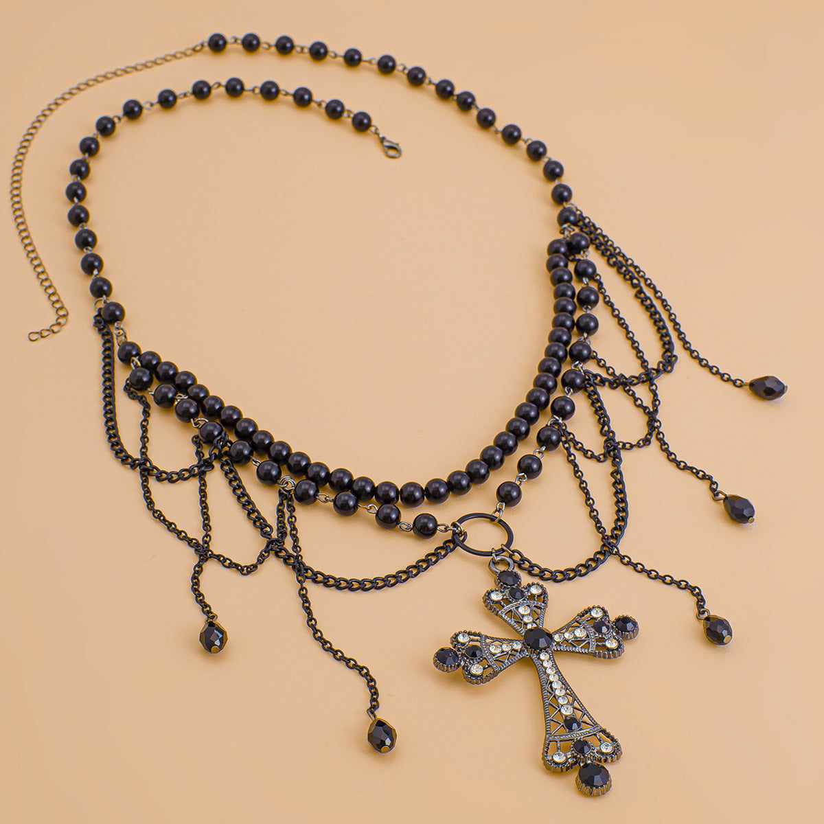 Gothic Multi-Layer Cross & Crystal Tassel Waist Chain - Dark Wind Body Jewelry