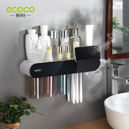 Multi-Functional Wall-Mounted Toothbrush Holder & Organizer – Punch-Free Magnetic Mouthwash Cup Set for Bathroom