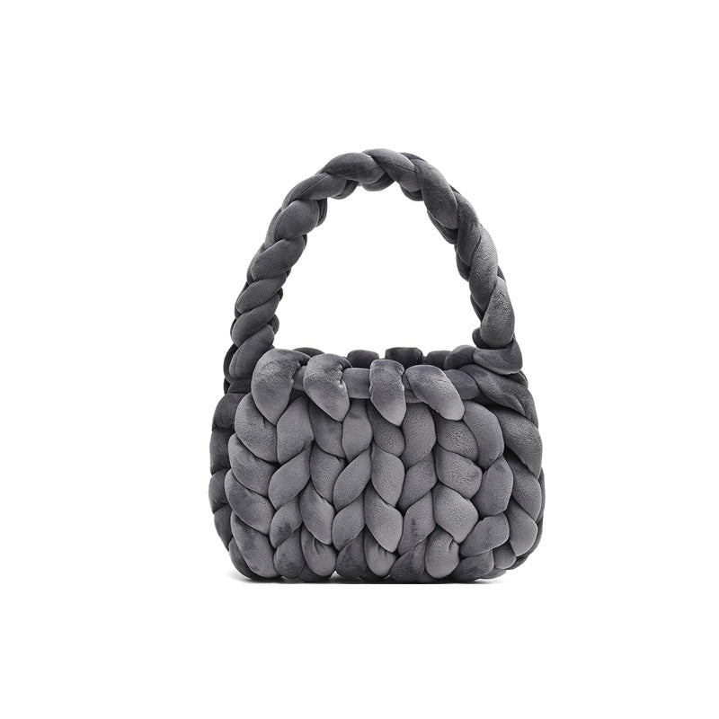 Chunky Hand-Knitted Velvet Yarn Shoulder Bag - Pink