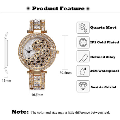 Elegant Bling Quartz Gold Watch - Women's Fashion Leopard Clock