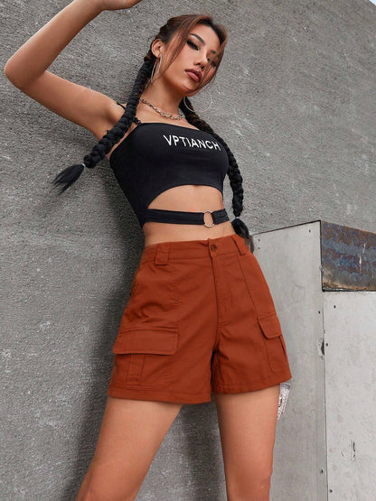 Women's High Rise Straight Leg Casual Shorts with Pockets