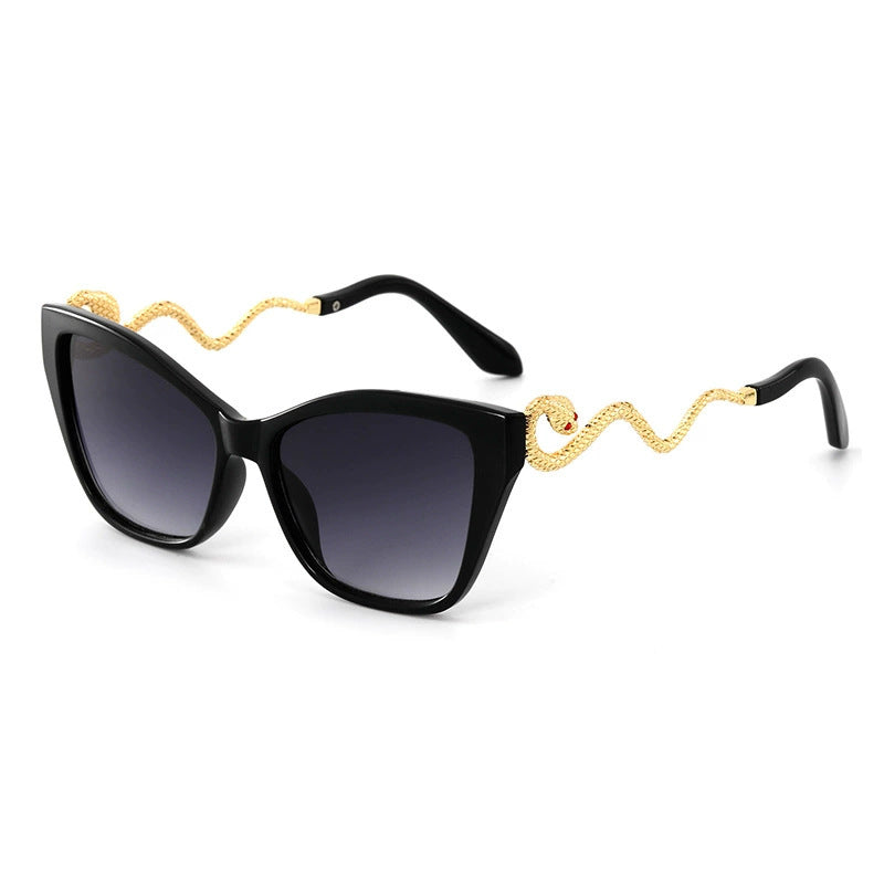 Retro Cat Eye Sunglasses with Metal Snake Temple Design | Trendy Party Shades