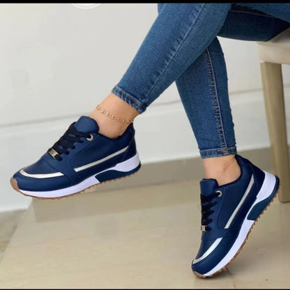 Women's Color-Blocked Thick Sole Sneakers | Casual Low-Cut Sports Shoes