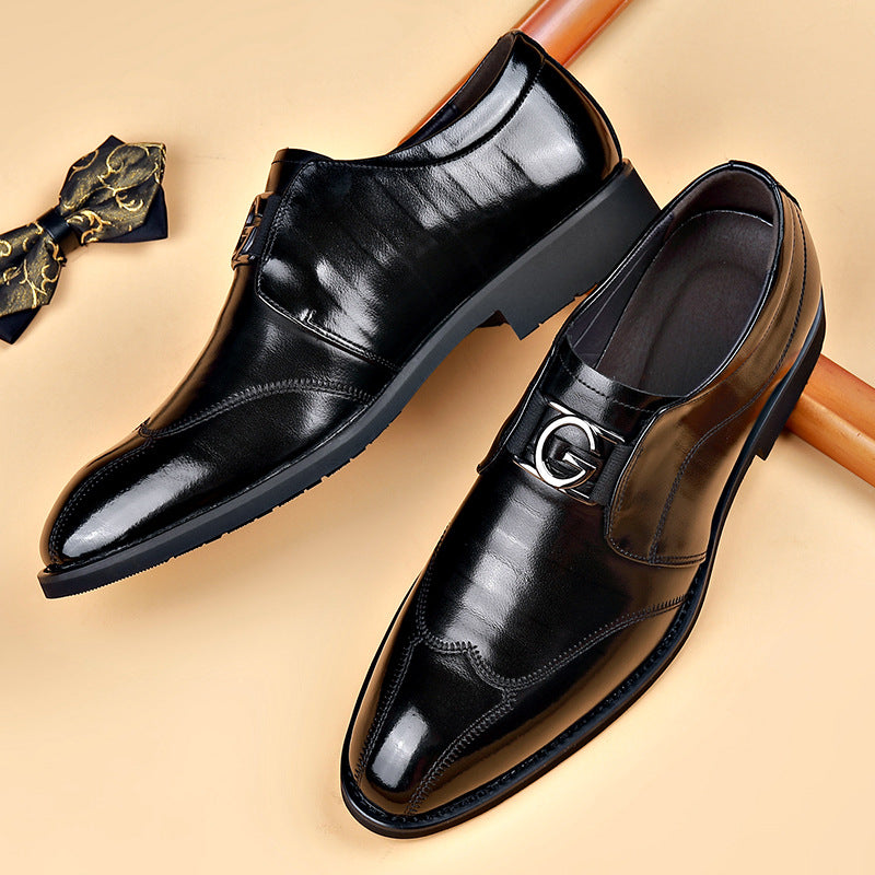 Men's Pointed Toe Leather Wedding Shoes - Business Formal Wingtip Dress Shoes