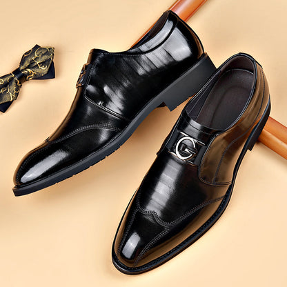 Men's Pointed Toe Leather Wedding Shoes - Business Formal Wingtip Dress Shoes