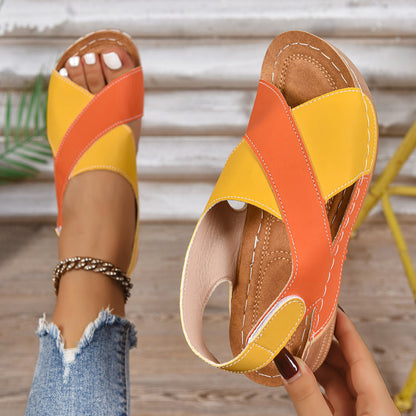 Comfortable Open Toe Hollow Cross Strap Wedge Sandals