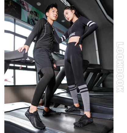 Two people in fitness attire on a treadmill with 'LookBook' branding.