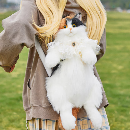 Unique Calico Cat Plush Backpack - Cute Functional Stuffed Animal Bag