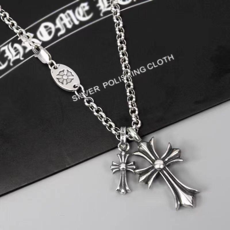 Retro Chrome Hearts Style Cross Necklace - Punk Rock Jewelry with Double Pendant