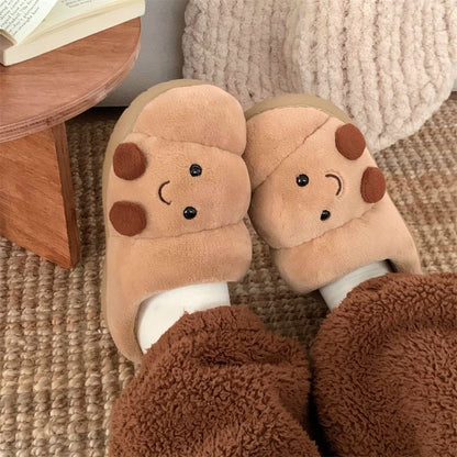 Cute Croissant Bread Winter Cotton Slippers for Couples