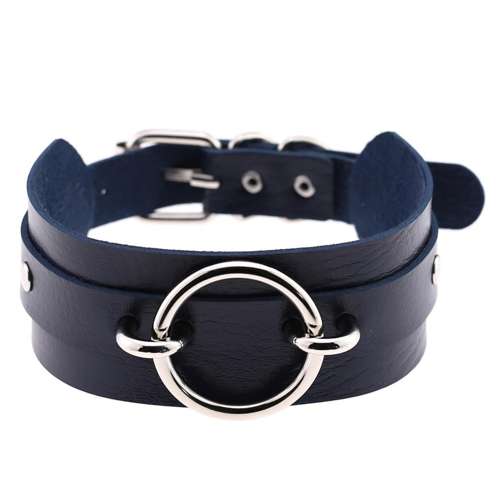 Punk PU Leather Choker Necklace with Oversized O-Ring Pendant | Multi-Color Collar Chain