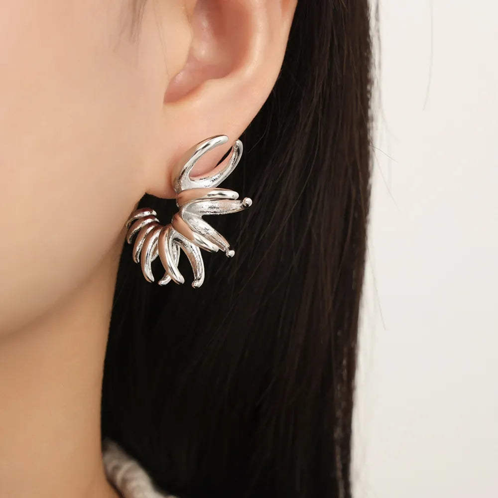 Bold Gold Tone Irregular Flower Statement Earrings