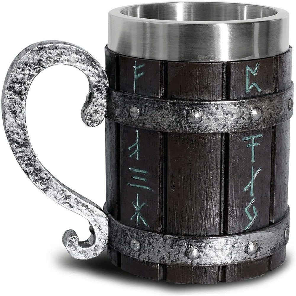 Handmade Viking Wooden Beer Mug - Retro Barrel Large Capacity Tankard with Stainless Steel Interior