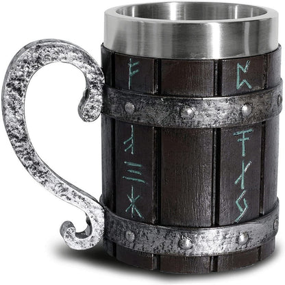 Handmade Viking Wooden Beer Mug - Retro Barrel Large Capacity Tankard with Stainless Steel Interior