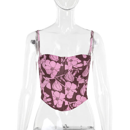 Printed Floral Strap Camisole Top for Women | Trendy Crop Corset Style Tank