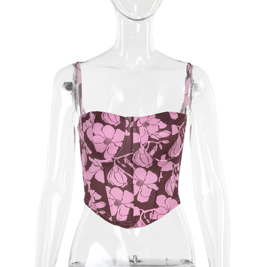 Printed Floral Strap Camisole Top for Women | Trendy Crop Corset Style Tank