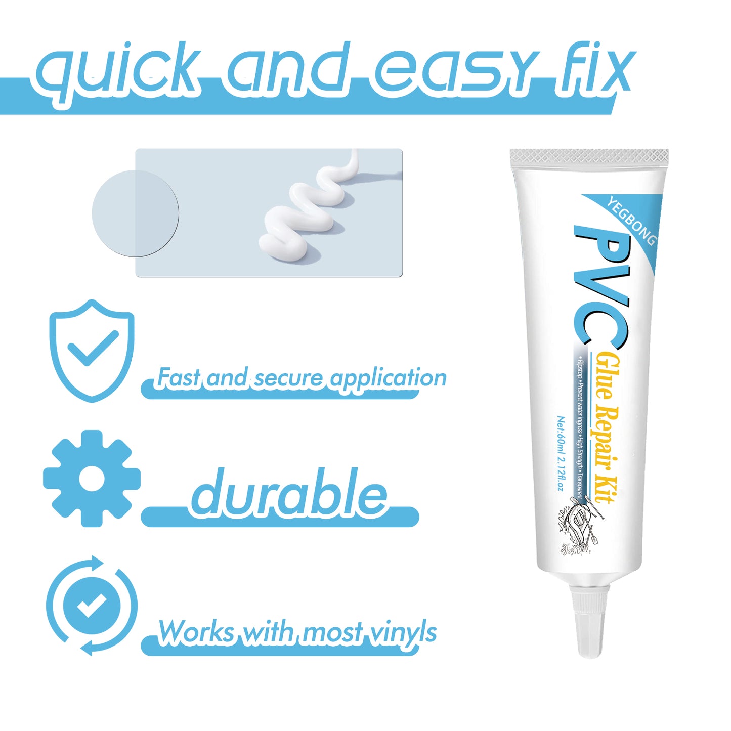 Waterproof Transparent PVC Repair Kit with Patches for Inflatable Pools, Air Mattresses, and Tents