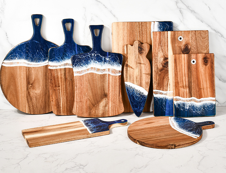 Luxury Resin Ocean Wave Wood Cutting Board - Handmade Acacia Wood Charcuterie Board