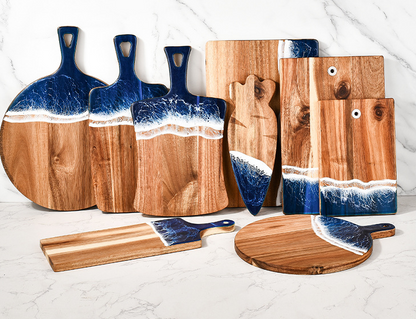 Luxury Resin Ocean Wave Wood Cutting Board - Handmade Acacia Wood Charcuterie Board