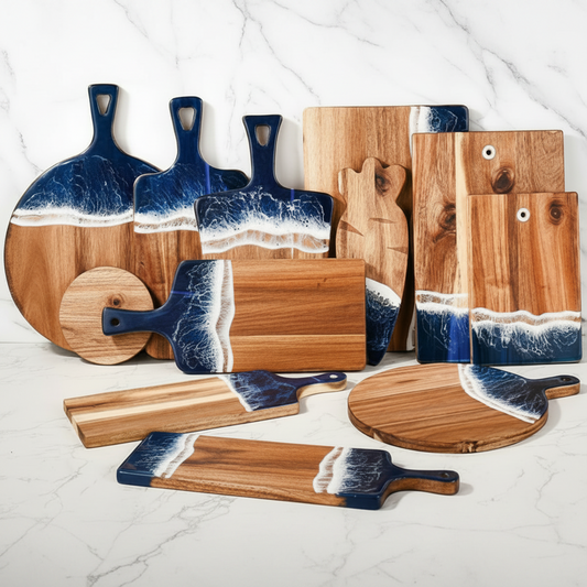 Luxury Resin Ocean Wave Wood Cutting Board - Handmade Acacia Wood Charcuterie Board