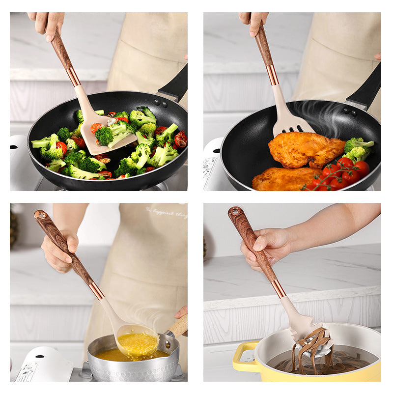 10-Piece Premium Silicone Kitchen Utensil Set - Heat Resistant Cooking Tools with Ergonomic Wooden Handles