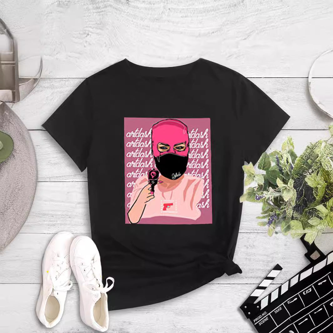 Fashionable Printed Crew Neck Pullover T-Shirt for Women