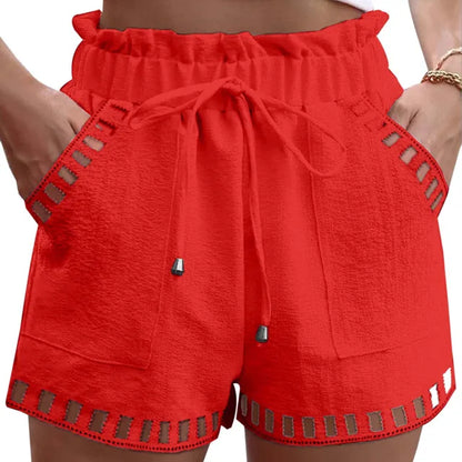 Women's Summer Cotton Linen Shorts - Boho Hollow Out Beachwear
