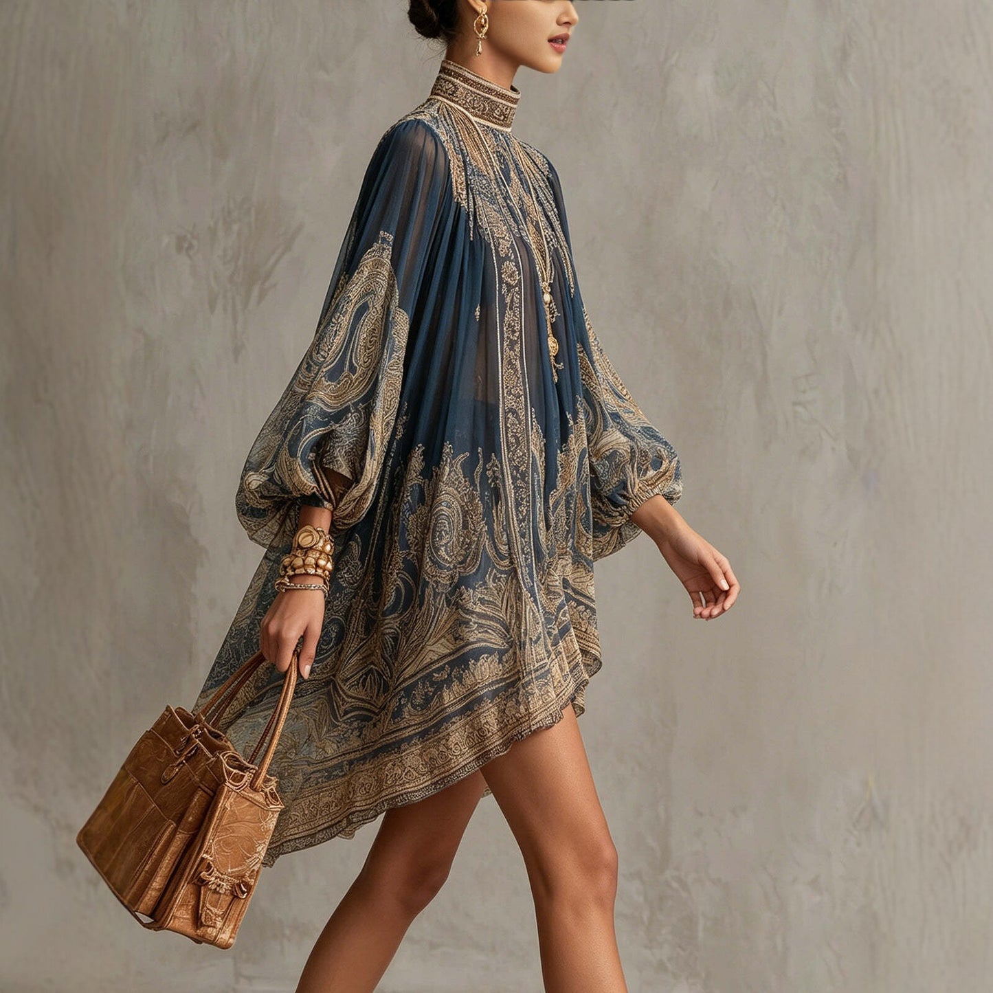 Elegant Asymmetrical Flowing Boho Dress - Chic Lantern Sleeve Party Gown