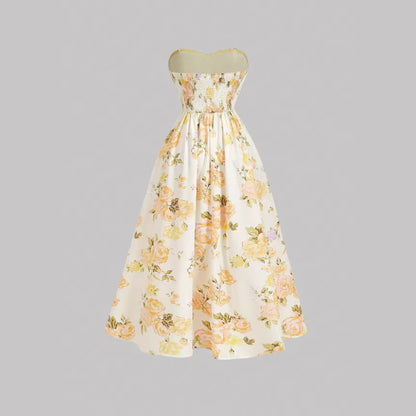 Elegant Sleeveless Floral Printed Dress - Vintage A-Line Midi Dress