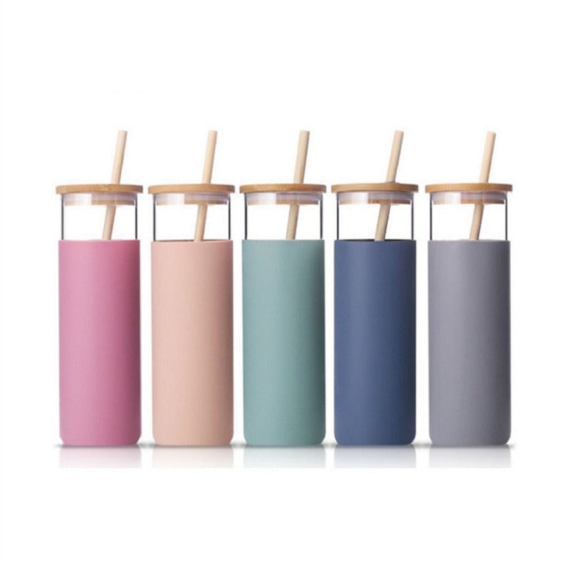 High Borosilicate Glass Tumbler with Bamboo Lid and Silicone Sleeve