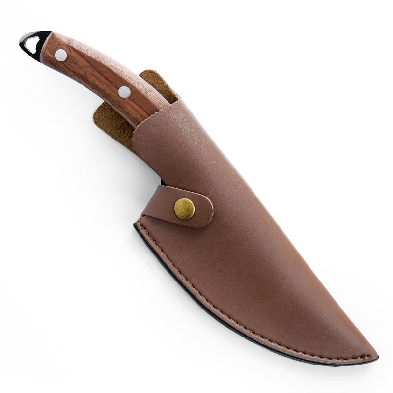 Professional Handmade Forged Butcher Knife - 5.5" High Clad Steel Boning Knife with Leather Sheath (Serbian Style Chef Knife)