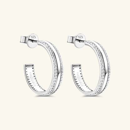 Dainty Moissanite Pave 925 Silver C-Hoop Earrings