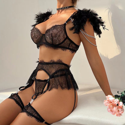 Fashionable Sexy White/Pink Lingerie Set with Removable Chain and