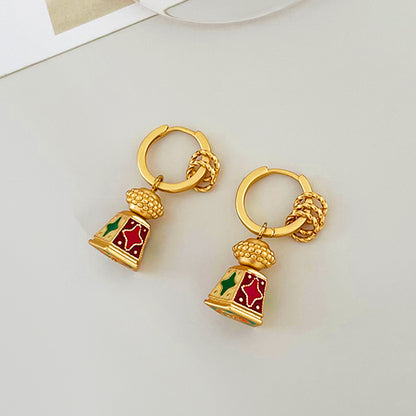 Chinese Retro Enamel Lantern Drop Hoop Earrings
