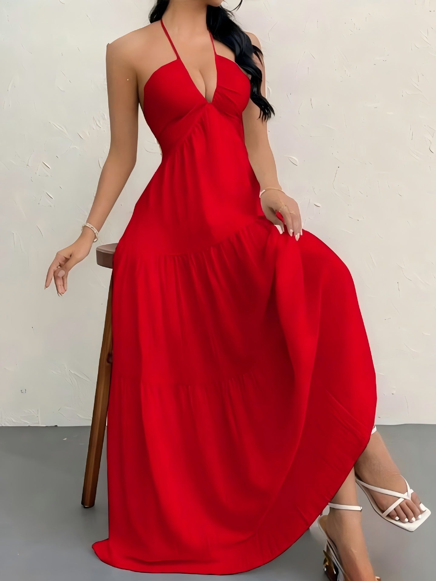 Women's Sexy Backless Halter Neck Maxi Dress - European Style Summer Beach