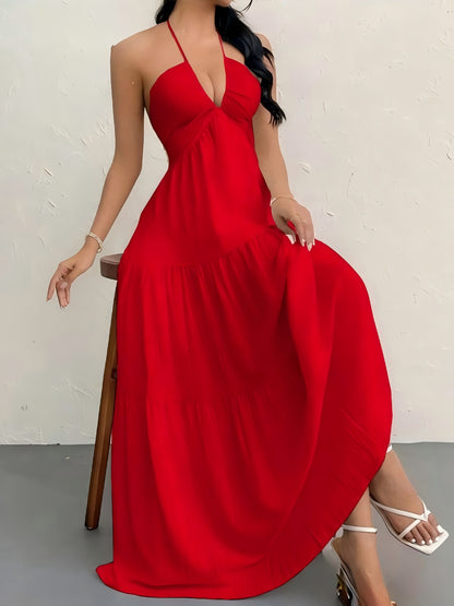 Women's Sexy Backless Halter Neck Maxi Dress - European Style Summer Beach