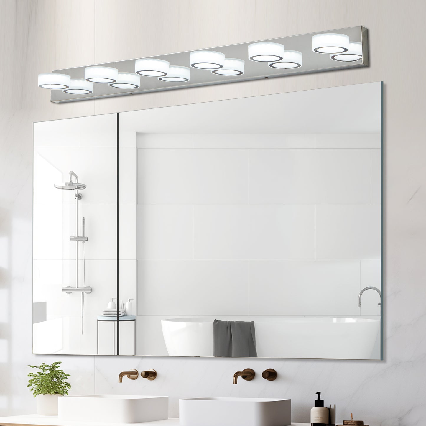 Modern Chrome 6-Light LED Vanity Fixture - Sleek Over-Mirror Bathroom Wall Lighting