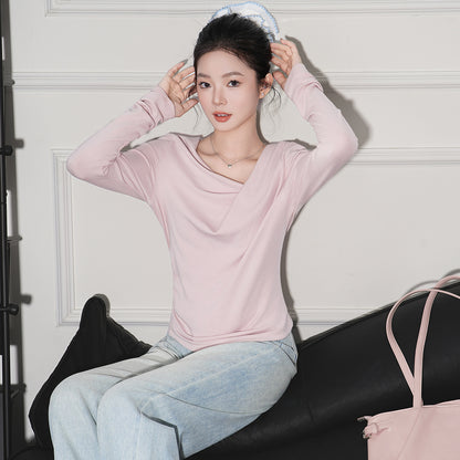Chic Solid Black Ruched Off-the-Shoulder Casual Top for Women